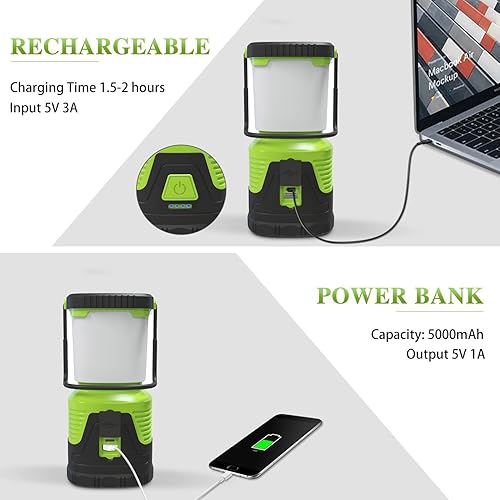 Miniatura 3 de Tekstap Linterna LED de camping recargable 1000 lúmenes 4 modos de luz linterna recargable impermeable IP54 banco de energía de 5000 mAh luz de