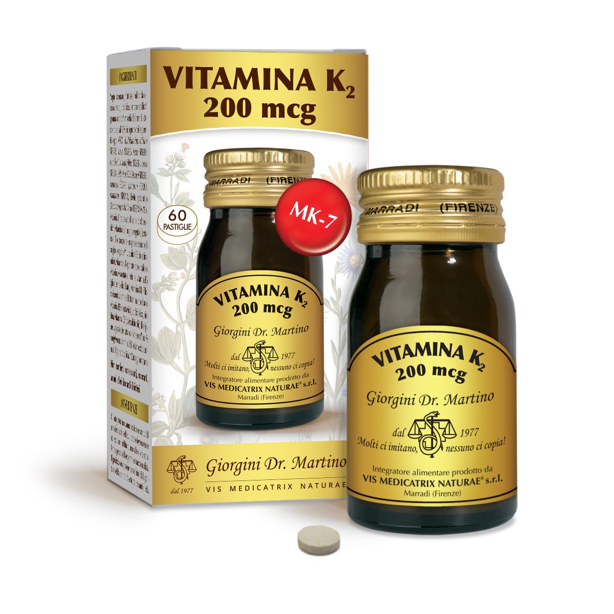 VITAMINA K2 200 mcg Pastiglie - 30 g (integratore di MK7. DOSI per 60 giorni - 200 mcg di vitamina K2 in 1 pastiglia)