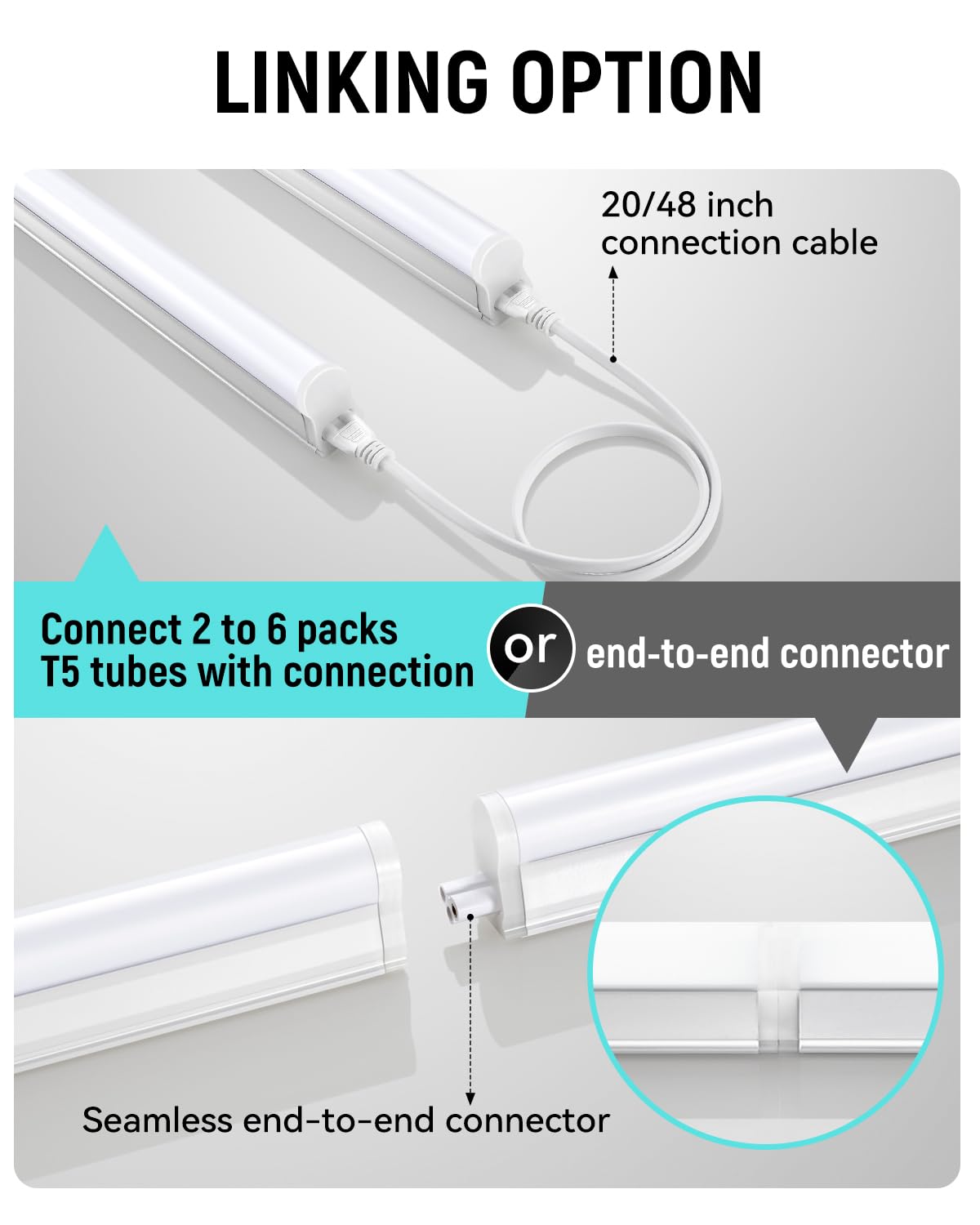 4 Pack 4FT T5 LED Shop Light 6500K 20W 2300LM Super Bright White Linkable LED Integrated Fixture Garage — view 3