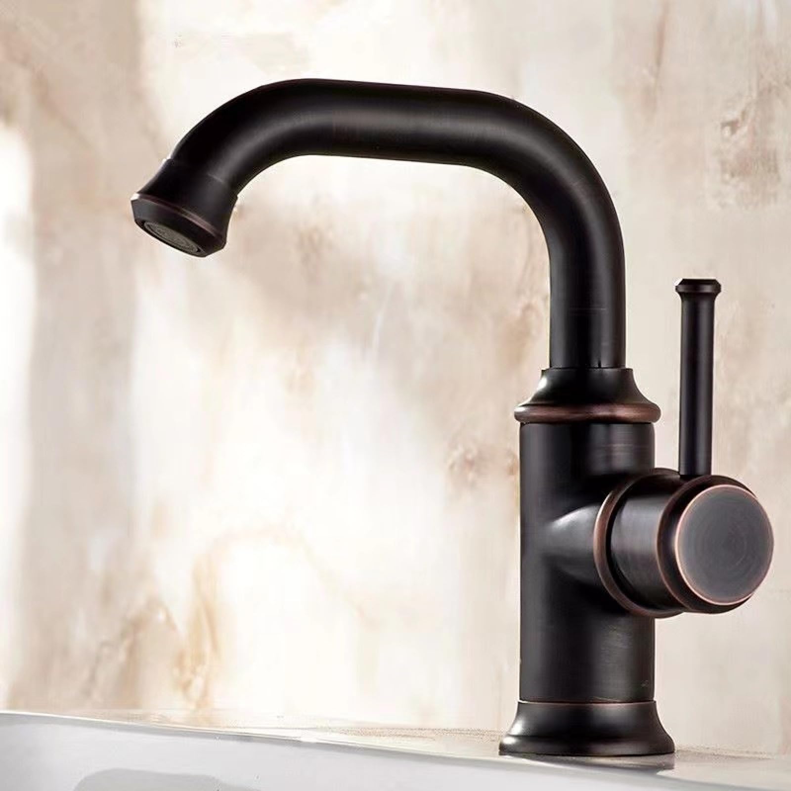 Fanjubei Heigu Short Bathroom Copper Hot And Cold Washbasin Rotating Faucet, Black Antique Low
