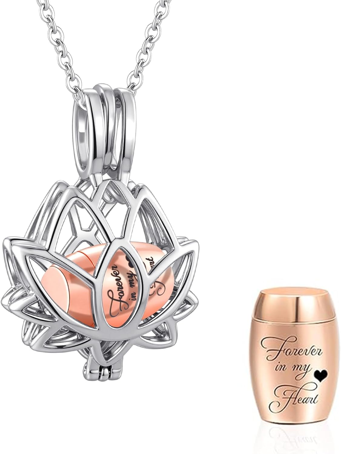 Lotus Urn Necklace for Ashes Pendant Cremation Jewelry with Mini Keepsake Loved One Urn Memorial Ash Jewelry For Women Men