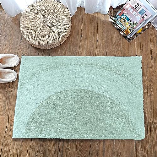 Image of Luxe Home Rabbit Fur Soild Bath Mat Super Soft, Anti-Slip, Washable, Rectangle, for Bathroom Door Mate, Bedroom Door Mats (Lime, 40x60 cm)