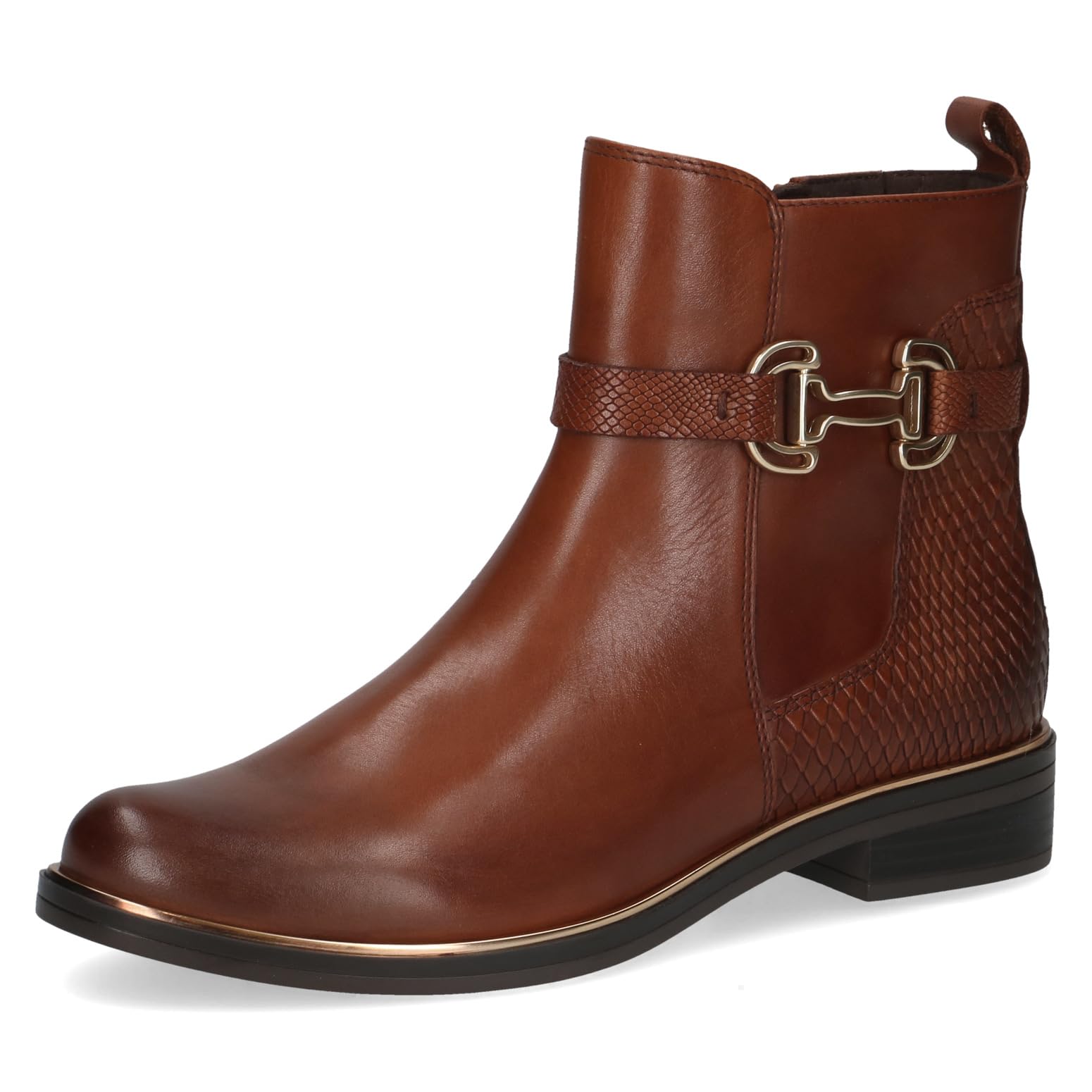CAPRICE Women's leather ankle boots with decorative buckle, Brown (Cognac Comb), 6.5 UK