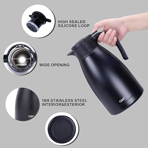 Miniatura 84 de Jarra térmica de acero inoxidable para café, termo de doble pared sellado al vacío, 12 horas de retención de calor Negro