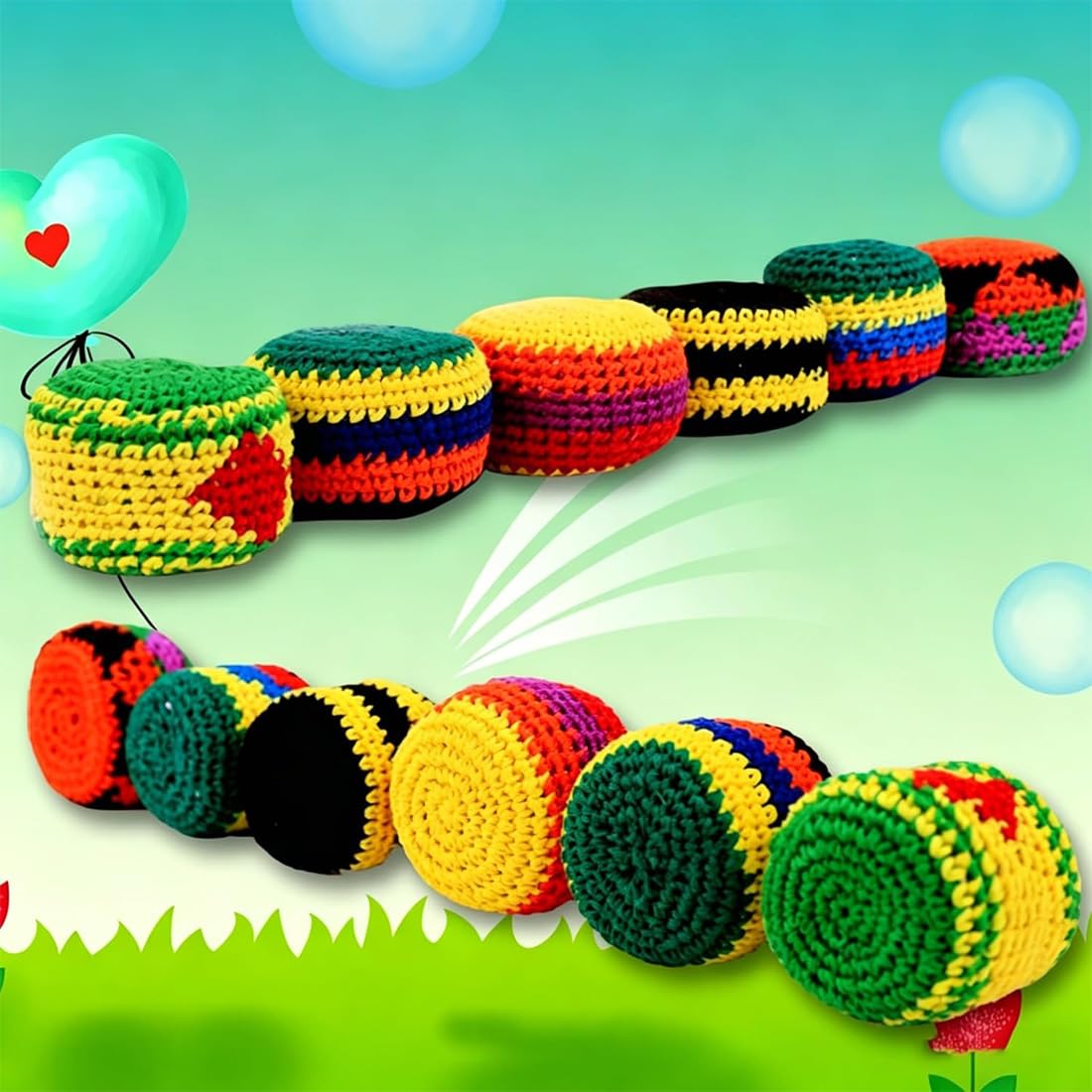 6/12/24PCS Knitted Hacky Sack Set, Hacky Sack Knitted Footbags, Crochet Kick Bags for Adults & Ks, Colorful Juggling Footbag for Outdoor Party Game, Handwoven Toss Pack — view 6