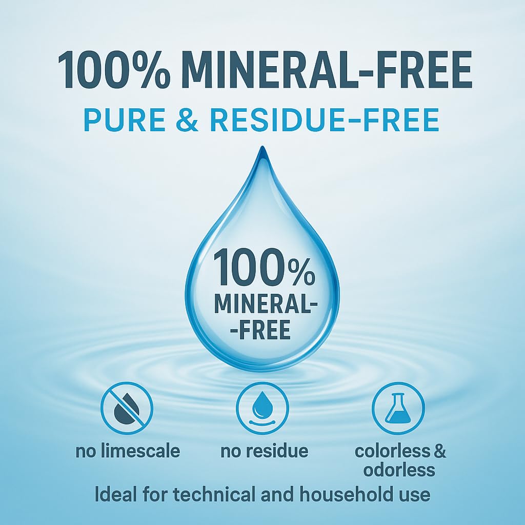 GiDeli Acqua demineralizzata, 3 x 10 l, acqua distillata per ferro da stiro, batterie, refrigeratore, umidificatore, acquario e laboratorio, acqua senza calcare, inodore, trasparente