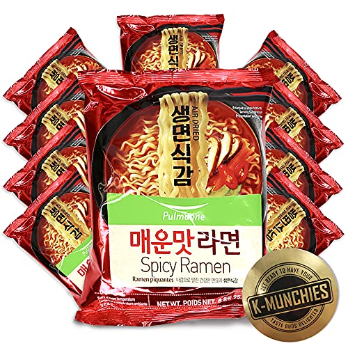 Pulmuone Non-Fried Ramyun Korean Noodles - 10 Pack Korean Instant Noodles Spicy Ramen Flavor - Easy to Cook Authentic Korean Ramen with Distinctly Asian Broth and Korean Style Chewy Noodles