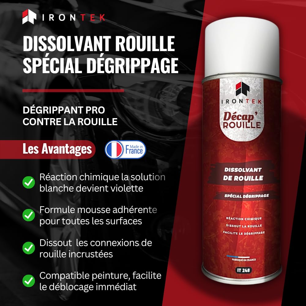 Dissolvant et Convertisseur Rouille 400ml - IRONTEK | IT248 | Réaction Chimique Dissout la Rouille | Facilite Le dégrippage | Auto Moto | Formule Professionnelle