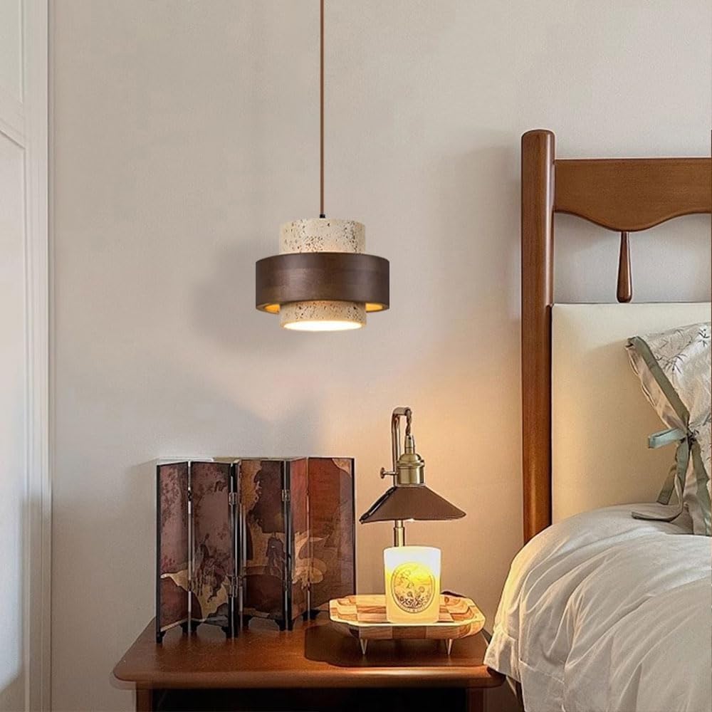 Ruirfh One Color Pendant Light Nordic Natural Stone Wabi-Sabi Ceiling Hanging Lamp Yellow Cave Stone Chandelier Vintage Farmhouse Travertine Droplight Bedside Restaurant Kitchen Dining Solid Wood Bar Kitchen