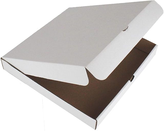 We Can Source It Ltd - Heavy Duty Plain Single Wall 2mm Kraft Cardboard White 12" Pizza Boxes with Hinged Lid Takeaway Packaging - Disposable Biodegradable Recyclable - 5 Pack