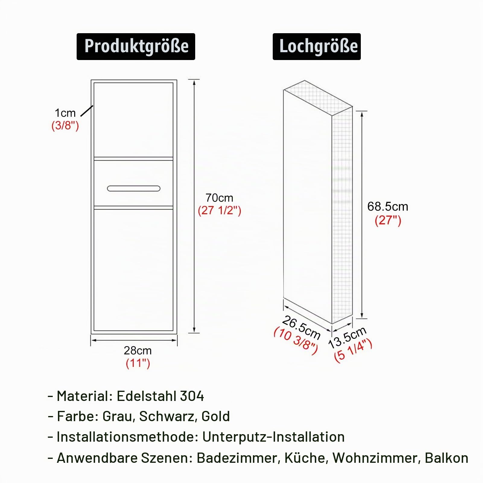 Toilettenpapierhalter Unterputz Wandnische mit Ablagefach, Mülleimer, Toilettenpapierhalter, Platzsparend, Badnische mit Schrank für Taschentücher, Papierrollen und Telefon(Black)