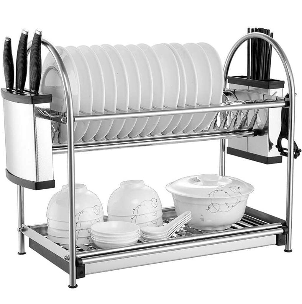 FLYIODFCXV drain rack, With Drip Tray Multi-Function 2 Layer Stainless Steel Drain Rack(40x26.5x45cm)