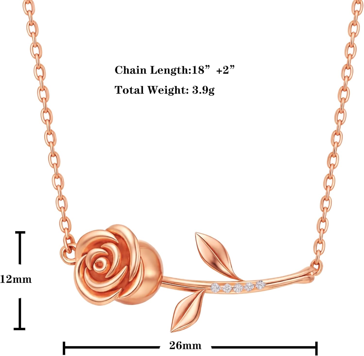 14k Gold Plated Rose Flower Necklace for Women, Elegant Rose Pendant with CZ Accents, Romantic Floral Jewelry Gift for Her