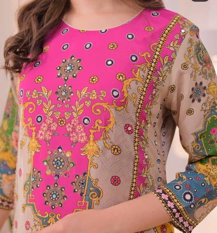 Image of Multicolor Printed Kurti Palazzo Set with Dupatta | Viscose Muslin Fabric Ethnic Suit | Soft Breathable Straight Kurta Palazzo Set Festive, Casual Office Wear Traditional Outfit