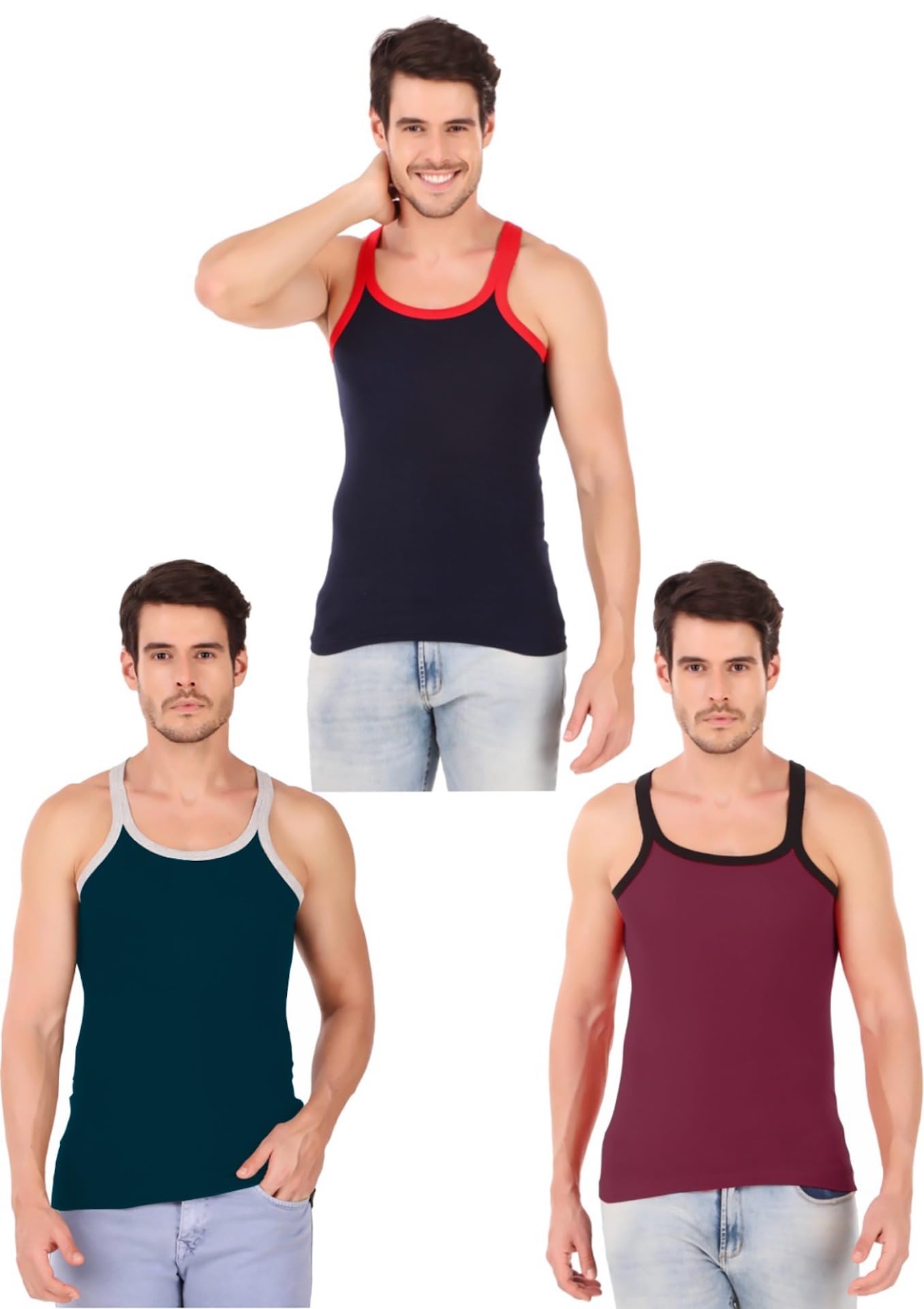 hap Men's 100% Cotton Muscle Tee Vests/Rib Gym Vest - Pack of 3-picture-32