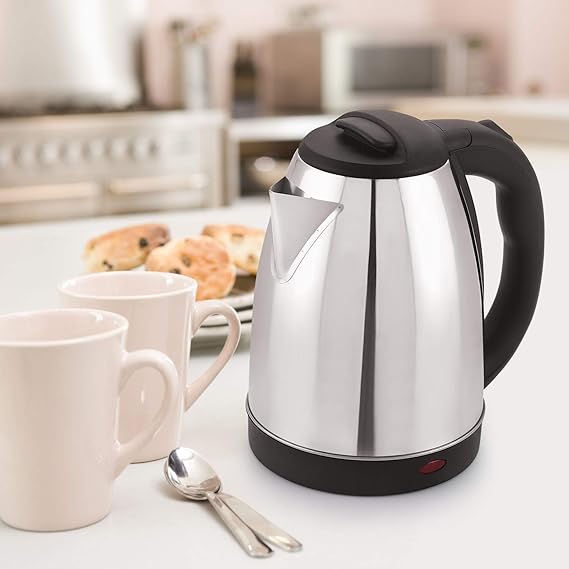 Electric Kettle 2 Liter Stainless Steel Automatic Cordless Kettle Electric, E Kettle Tea Hot Water Car Travel Portable Electric Kettle Auto Shut-Off (2 LTR, Silver Black)