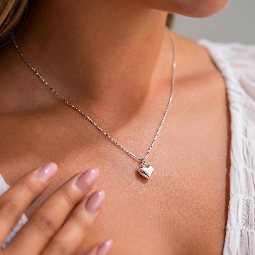 SLUYNZ 925 Sterling Silver Chunky Love Heart Choker Necklace for Women Teens Simple Love Heart Pendant Necklace - Image 4