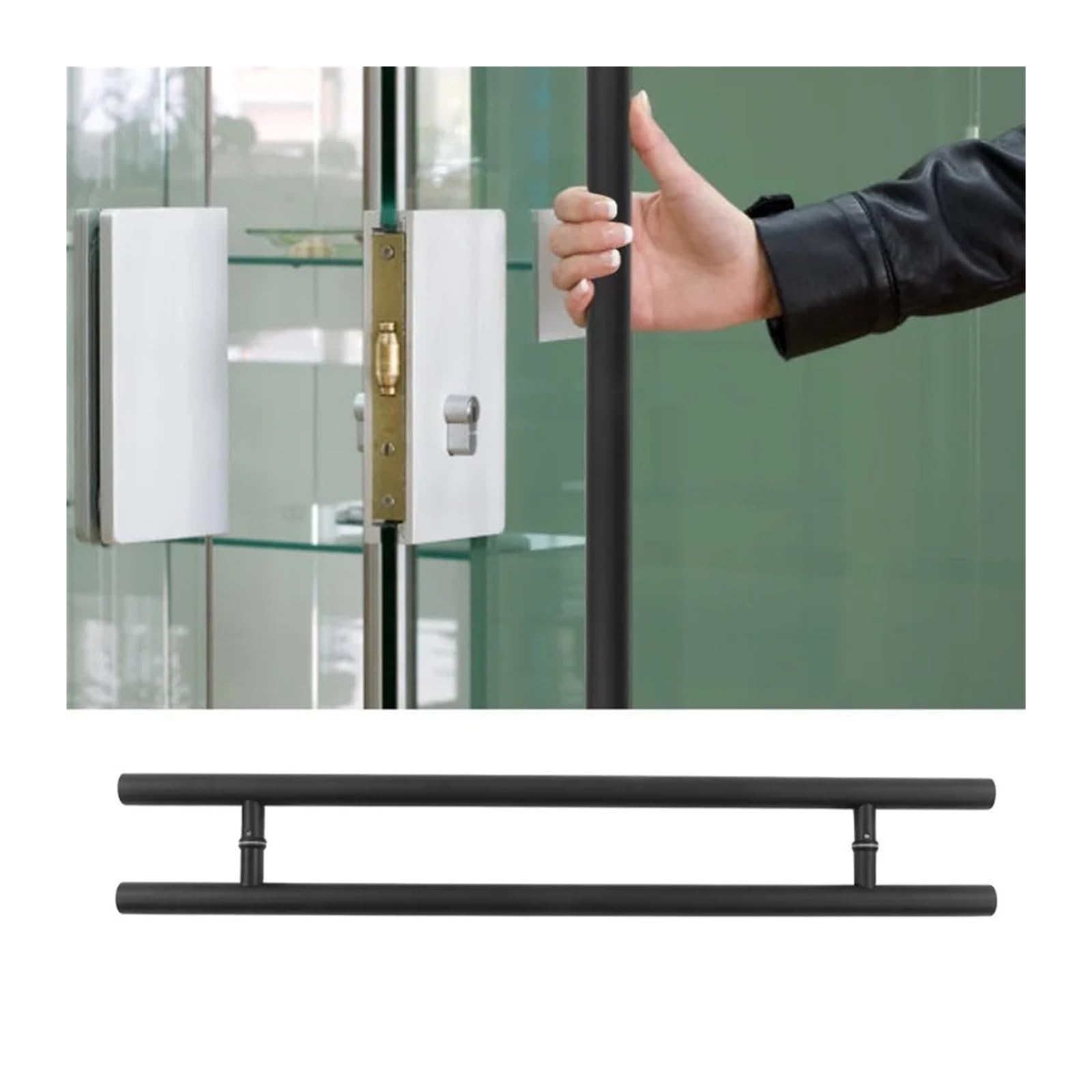 Manija De Puerta De Vidrio De Acero Inoxidable Negro, De Vaivén For Entrada