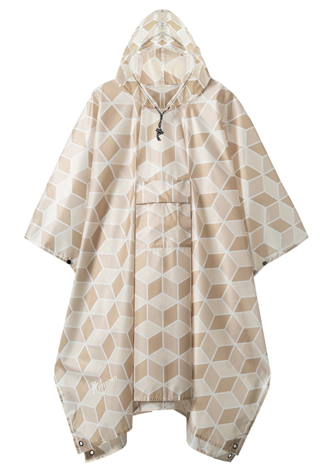 PTEROMY Hooded Rain Poncho for Adults, Reusable Waterproof Raincoat