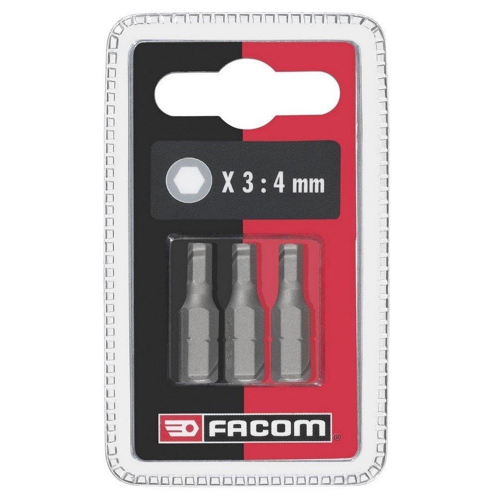 Facom EH104.J3 3 Pack 1/4"" 25mm Hexagon Screwdriver Bits 4mm Long Hex