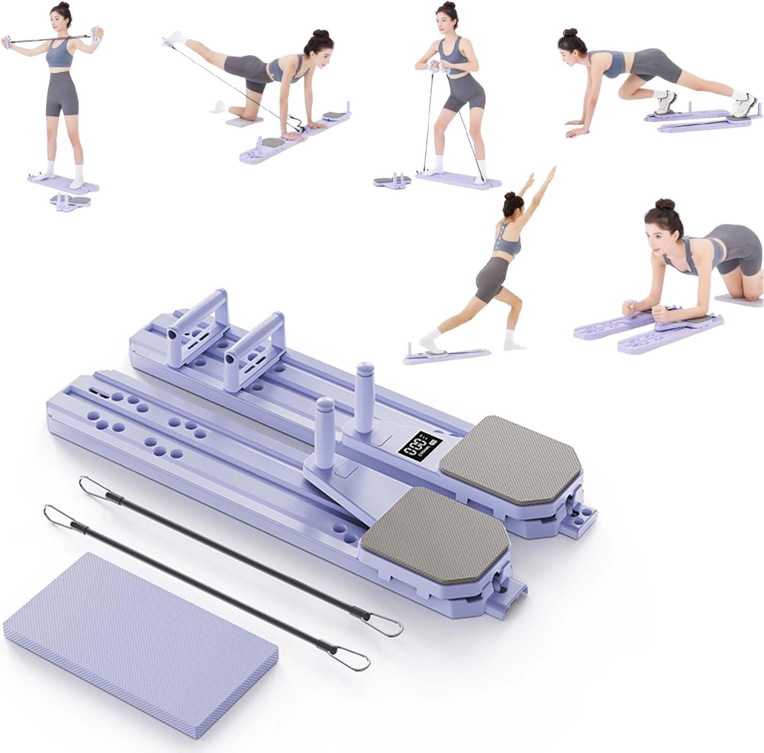 Pilates Board | Portable Pilates Reformer Equipment & Ski Balance Board for Home Workout | 12 in-1 Split Pilates Reformer Machine with Digital Timer | Home Pilates Kit for Gym,Abs,Fitness,Exercise Split-Purple