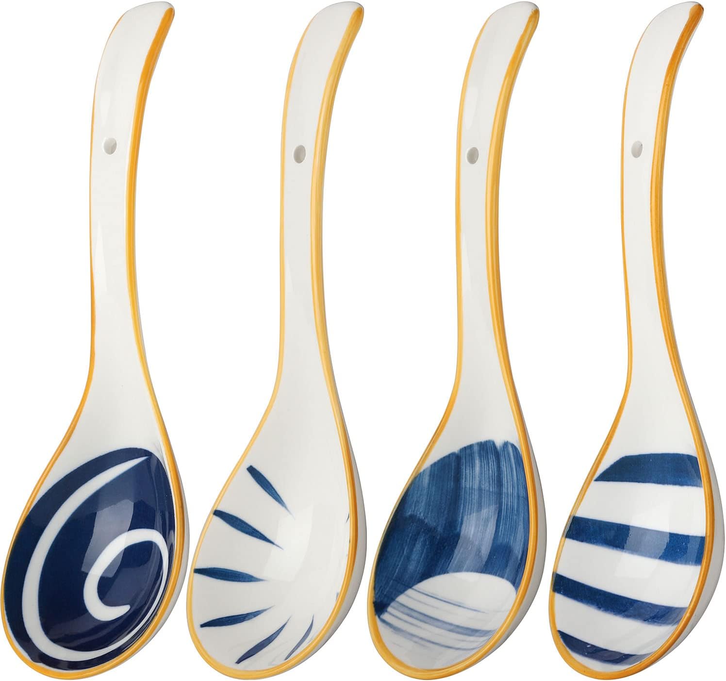 Ceramic Ladle Spoon Set of 4 Long Handle Soup Ladle with