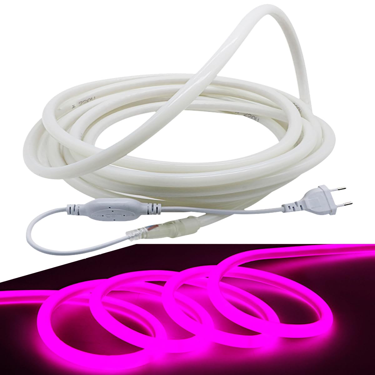 FOLGEMIR 20m Neon Seil Strip Rund, 360° Lumineszenz Rosa/Lila, LED flexibler Streifen ohne Lichtpunkte, 220V helle 2835 LED Band, IP65 wasserdicht für Garten Party Hochzeit Deko