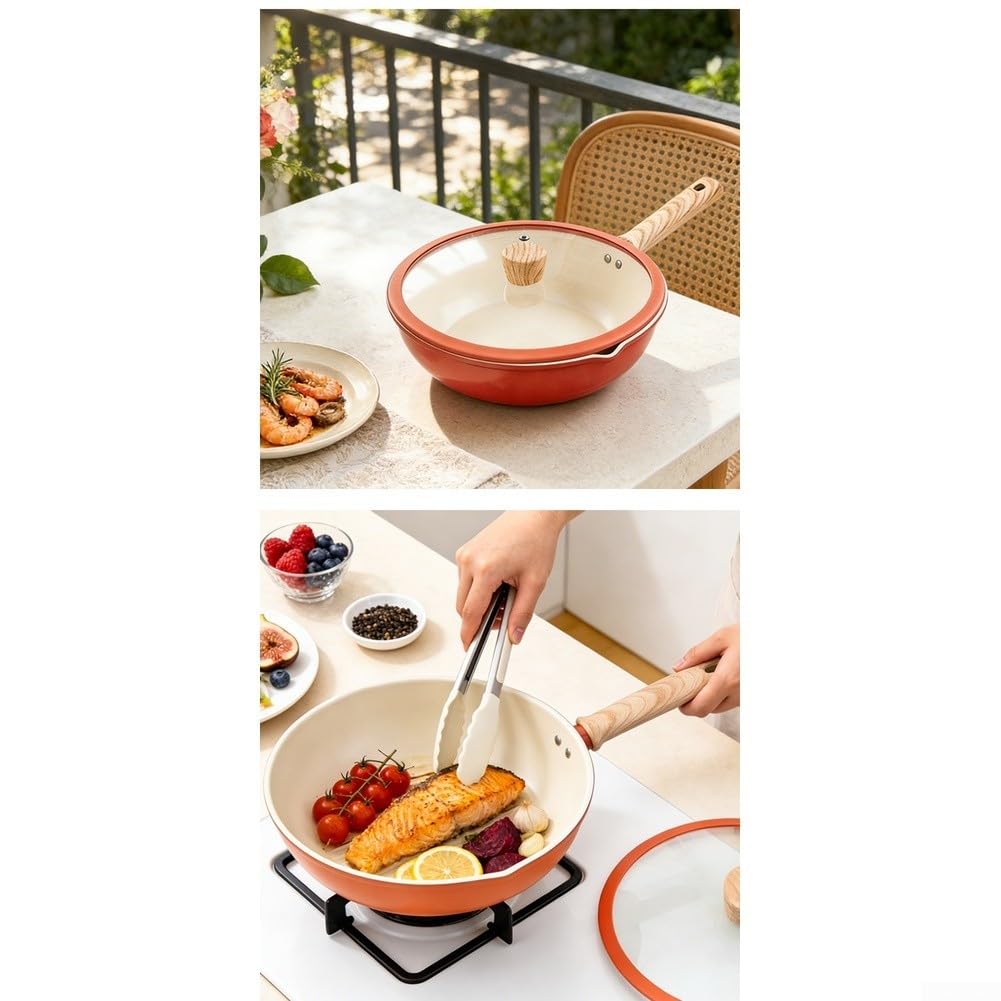 Für Gusseisen Bratpfanne Unbeschichtet Grapefruit Schmorpfanne Für Gas Induktion Schnelle Wärmeleitung Einfache Reinigung Ergonomischer Für Griff Glasdeckel Chinesisches Kochen Braten Schmoren