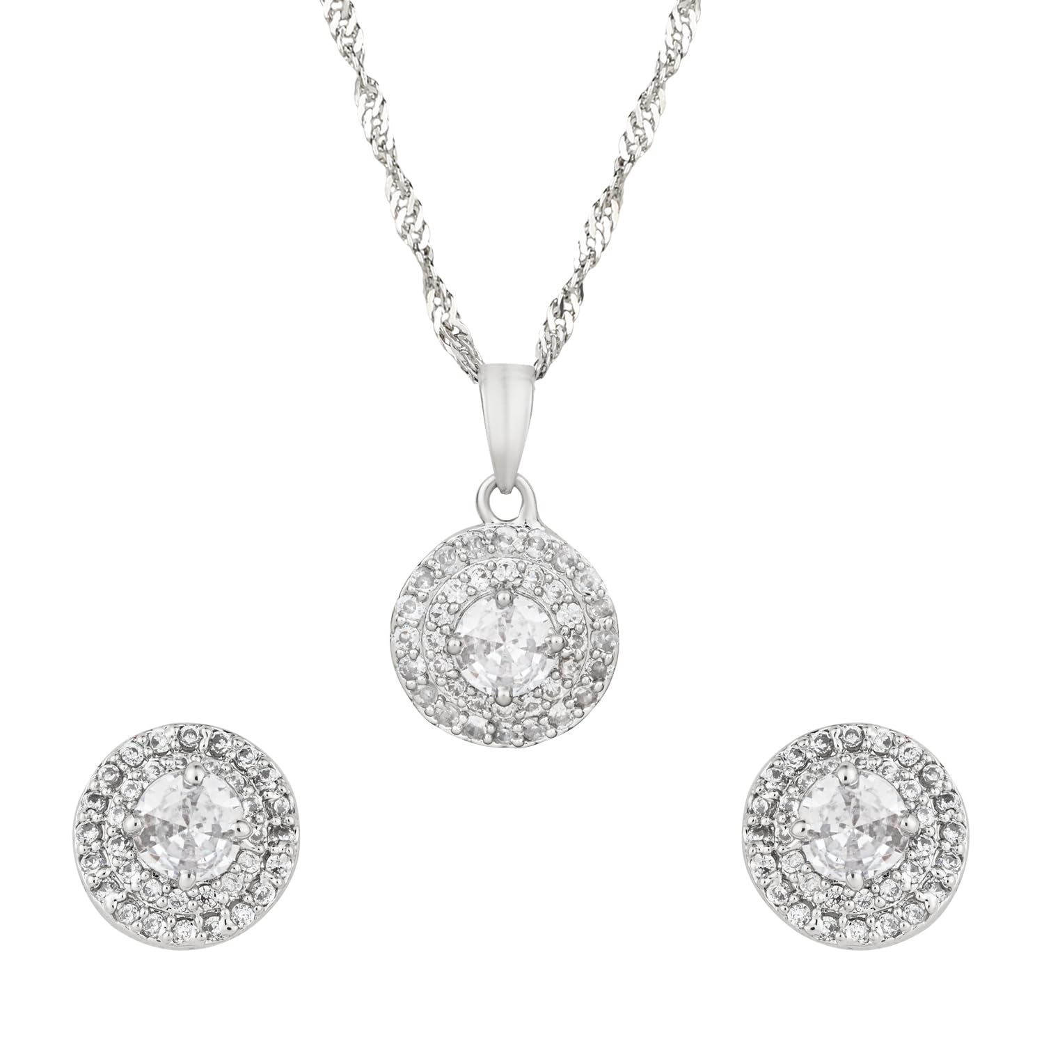 I Jewels Silver Plated CZ American Diamond Chain Pendent Necklace & Earrings Set for Women & Girls (CH59S) (B0CVH52TQK) Amazon Price History, Amazon Price Tracker