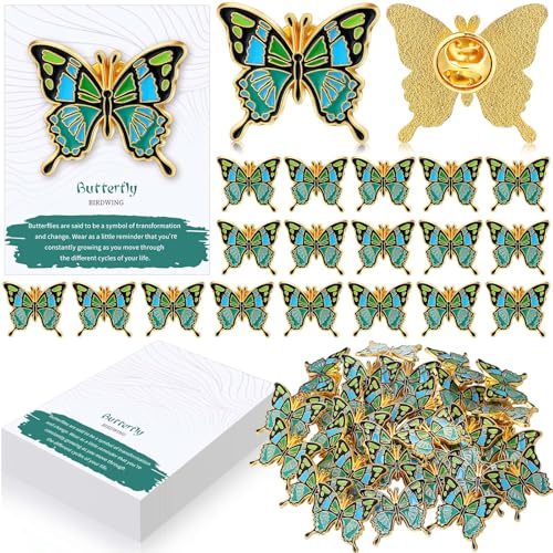 30/60 Sets Funeral Pins Bulk Butterfly/Feather/Wing Lapel Pins Celebration of Life Funeral Favor Memorial Enamel Brooches with Prayer Poem Cards for Who Loss Loved One