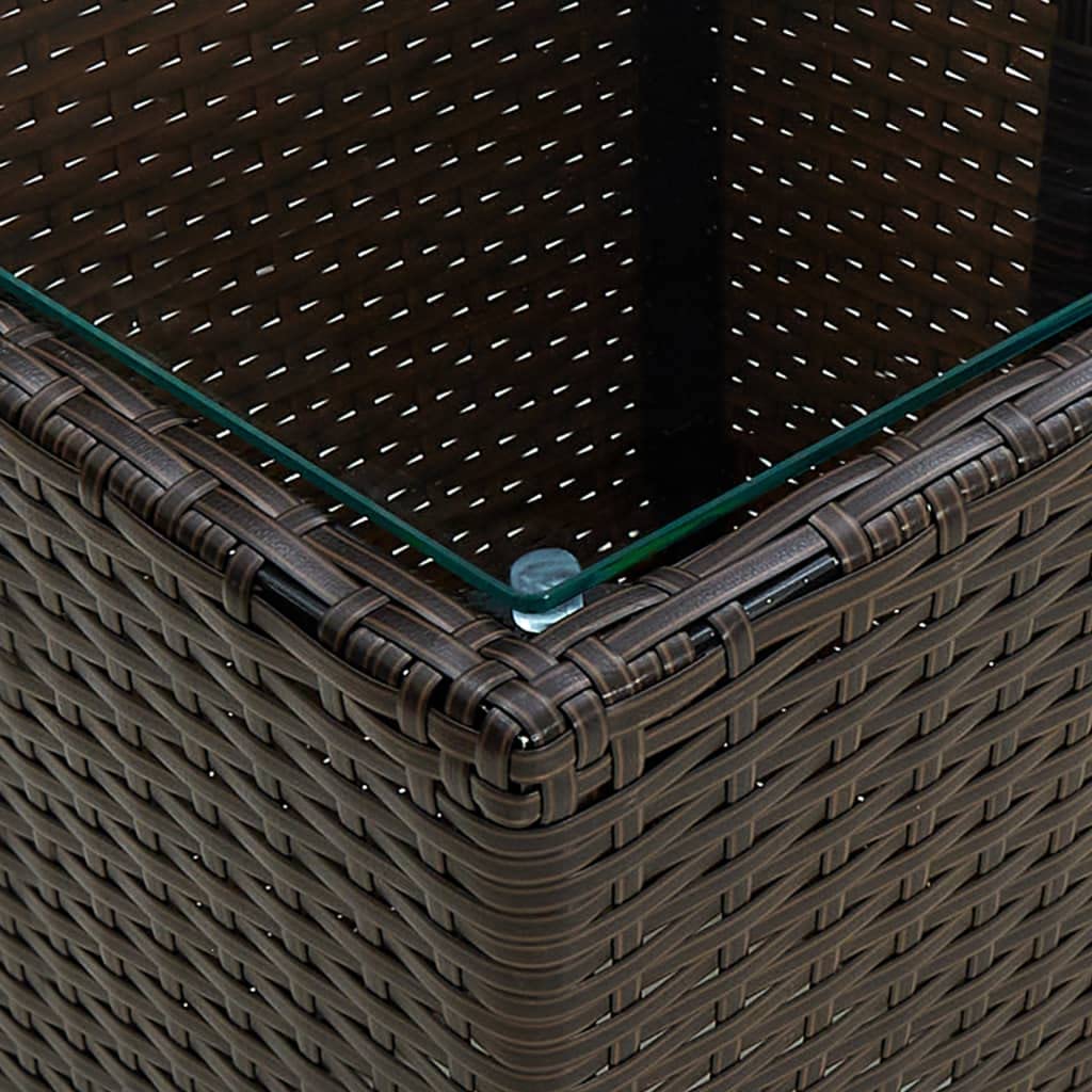 Mesa auxiliar marrón de 41,5 x 41,5 x 44 cm, polirratán, mesa de jardín con cristal templado, resistente a la intemperie, para terraza, balcón, jardín, compacta, estable, para camping y
