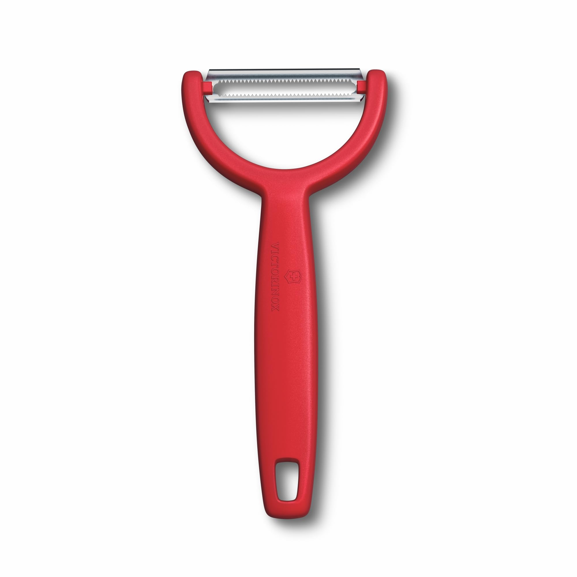 Victorinox Sparschäler "Ypso", Schäler für Gemüse, Obst, Zackenschliff, Zweischneidig, Extra Scharf, Swiss Made, rot