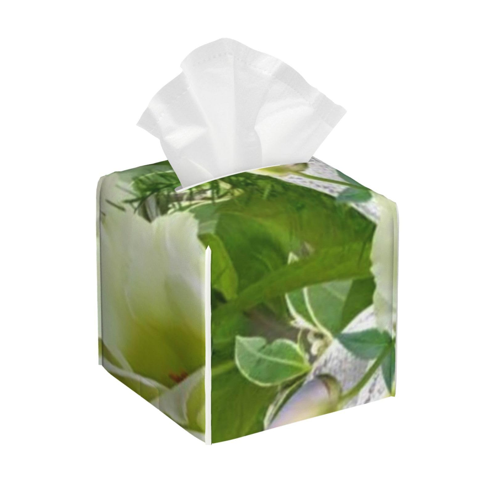 Beautiful Roses Green Pattern Digital Print PVC Cube Tissue Pack for Home Office Bathroom Use