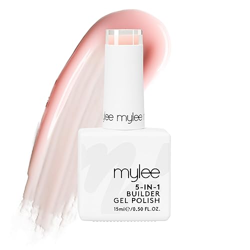 Mylee 5 in 1 Builder Base Strengthening Gel 15ml, UV/LED Nail Polish Coat for Hard Strong Nails Tips & Extensions, For Nail Art Decoration, Decals & Jewels, Professional Manicure Repair (Peach) - Peach