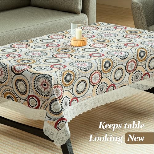 Image of Kuber Industries 40x60 Inch PVC Table Cloth 4 Seater | Multipurpose Dining Table Cover /Protector Sheet for Home, Party and Events | Rangoli Print - White