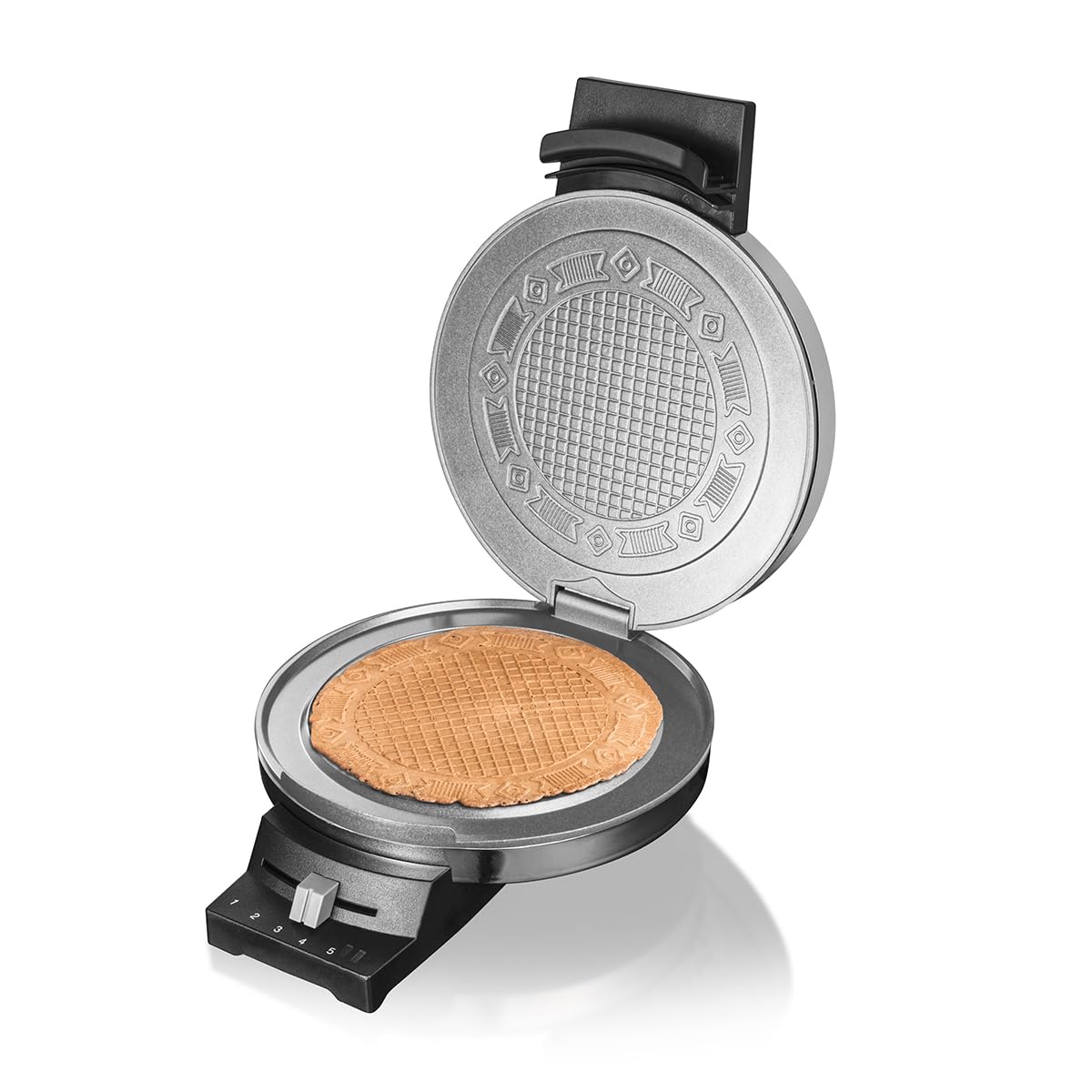 Cloer 285 Gaufrier à cornets pour croissants fins et croustillants, Plaques de cuisson 15 cm Ø, Plaques très lourdes, Message prêt à l'emploi optique et acoustique, 800 W, acier inoxydable chrome