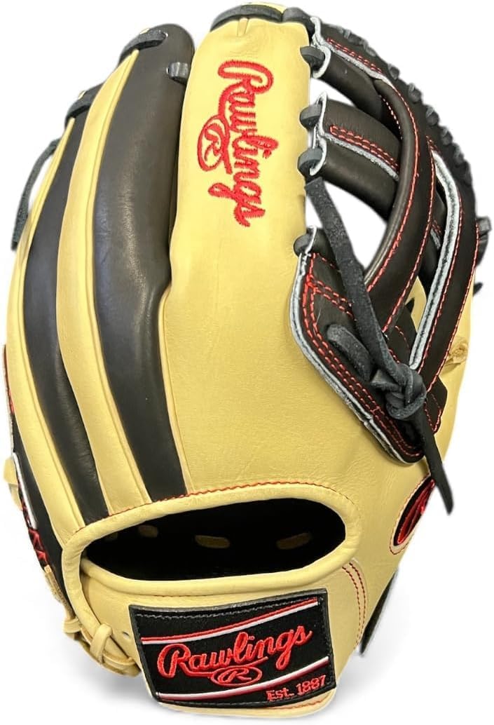 Rawlings Heart of the Hide “Swaggy O” Baseball Glove – 12”, 12.25”, First Base Mitt & Catcher’s Mitt – RHT & LHT – Pro Leather, Blonde/Black/Red Design