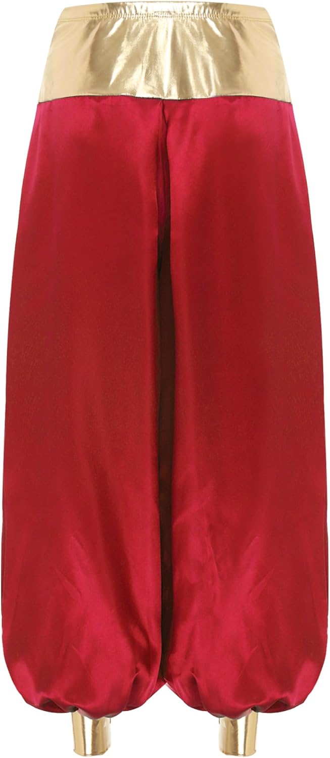 Women's Silky Satin Hippie Harem Pants Arabian Princess Belly Dance Costume Loose Bloomers Trousers