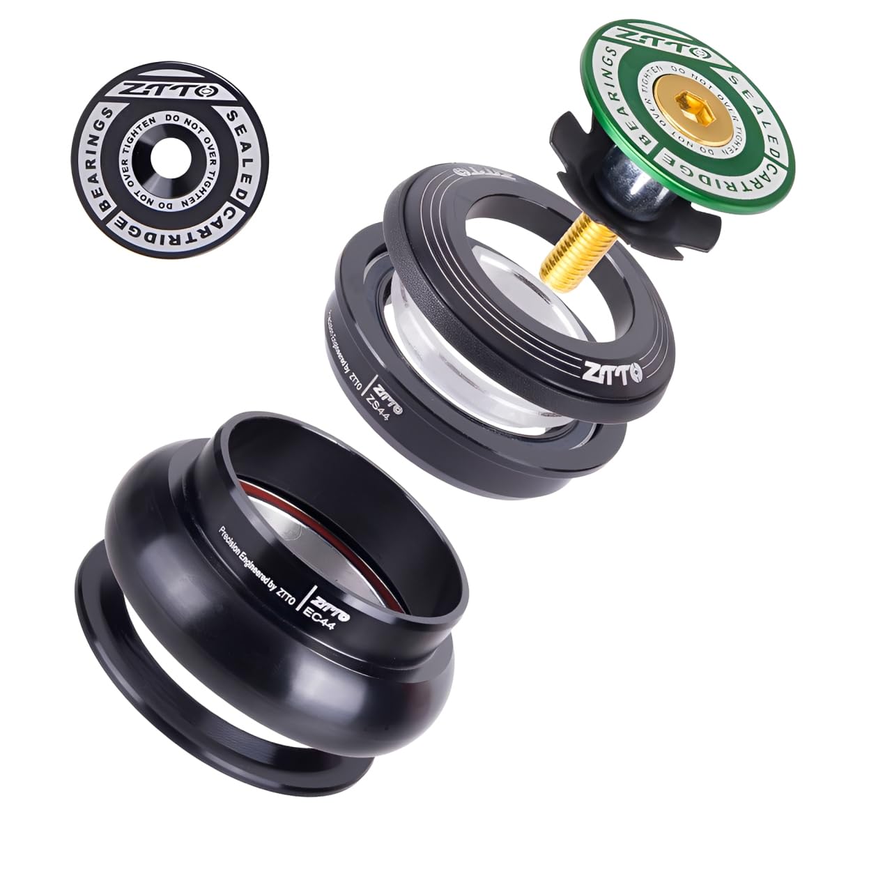 ZTTO Bike Headset, MTB 44mm ZS44 EC44 CNC 1 1/8"-1 1/2" Straight Tube Frame to Tapered Tube Fork 1.5 Adapter Headset (Green)