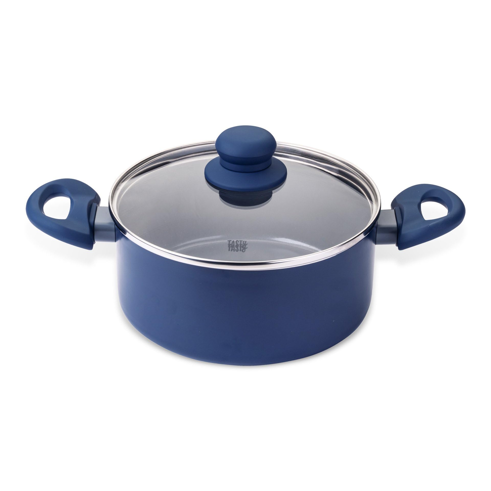 Tasty Antihaft-Kochtopf mit Glasdeckel und Öldosiersystem, 20cm, 3500ml – Gepresstes Aluminium, für alle Herdarten inkl. Induktion, spülmaschinengeeignet, Blau