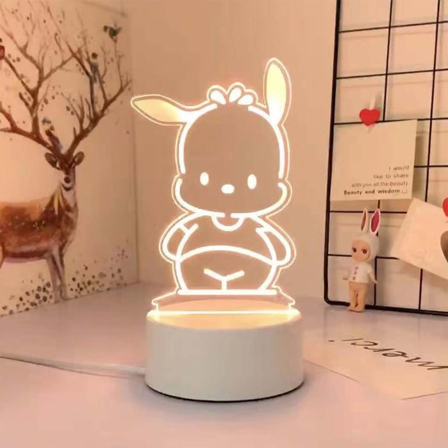 3D Cartoon Night Light, LED Desk Lamp 3 Color Change Decor Night Light, Kawaii Acrylic Sleep Night Light As Best Gifts for Women Teens Boys Girls