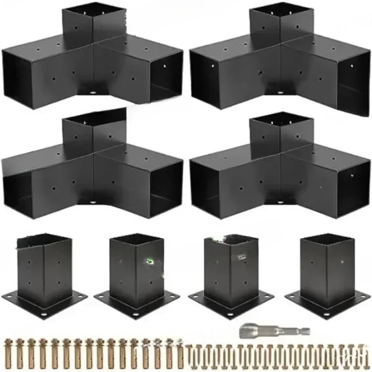 Heavy Alloy Steel Kit with 3-Way 4X 4 (Actual 3.6 X 3.6) Lumber,Pergola Brackets Suitable FPergolas