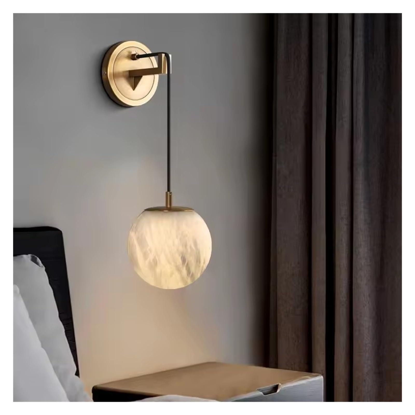 ZTCHSENZT Spanish Natural Marble Wall Lamp Corridor Stairwell Bedroom Headboard All Copper Wall Light Fixture Interior Lighting Decoration,Neutral light-H10cm