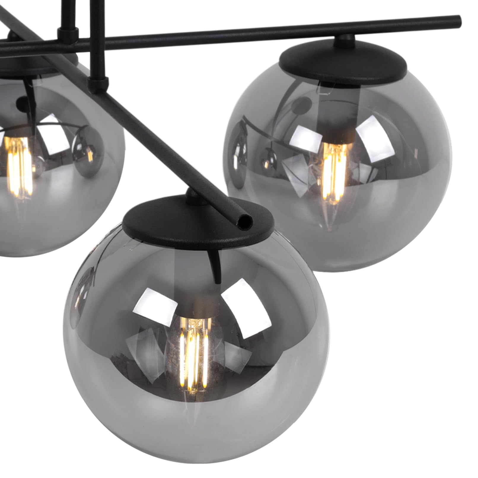 Light-Home Modena wiszący żyrandol - Nowoczesna lampa na sufit - oprawa do sypialni salonu i kuchni w stylu loft nowoczesny - metal i klosz szkło mleczne - E14 z 4 punktami światła - czarny
