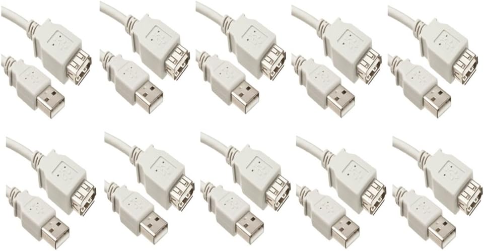 10 Pack USB 2.0 A Male to A Female Extension Cable 6 Feet White, CNE463617