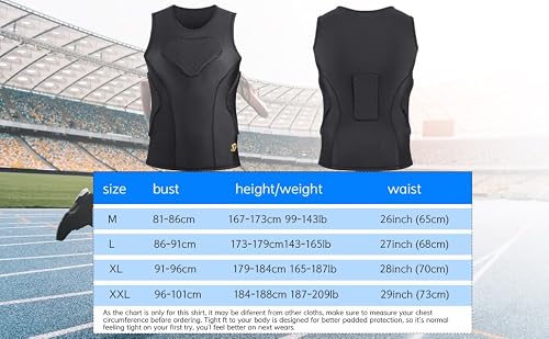DGXINJUN Men's Padded Football Rib Chest Protector Shirt Sleeveless for Men Women Sports Shoulder Protective Shirt for Rugby Softball Baseball Lacrosse