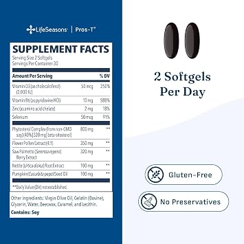 Pros-T - Prostate Support Supplement - Saw Palmetto, Phytosterol, Zinc, Nettle, Vitamin D-3 & B6 - Promote Healthy Prostate Function & Normal Urinary Flow - Improve Tissue Integrity - 60 Softgels