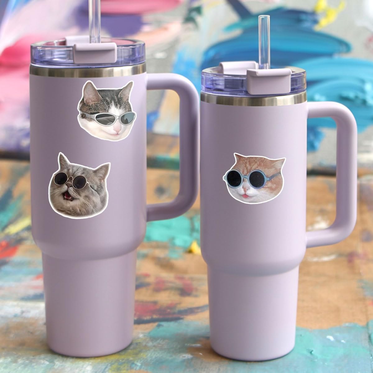 3PCS Funny Cat Sunglasses Stickers Set, Cool Kitty Meme Aesthetic Pet Face Decal for Laptop Water Bottle Scrapbook Stickers Die-Cut Waterproof for Laptop, Water Bottle, Phone, Window, Helmet image 5