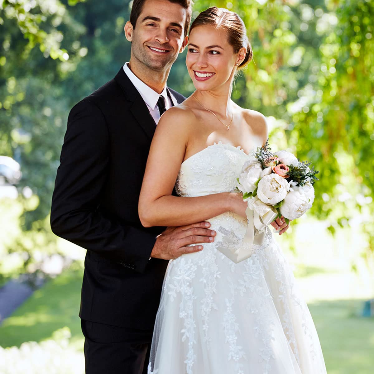 Hochzeitsstrauß weiße Pfingstrose Brautstrauß künstliche mehrfache seidige Hand Blume Braut Brautstrauß Brautjungfer Hochzeit Dekoration Blumensträuße