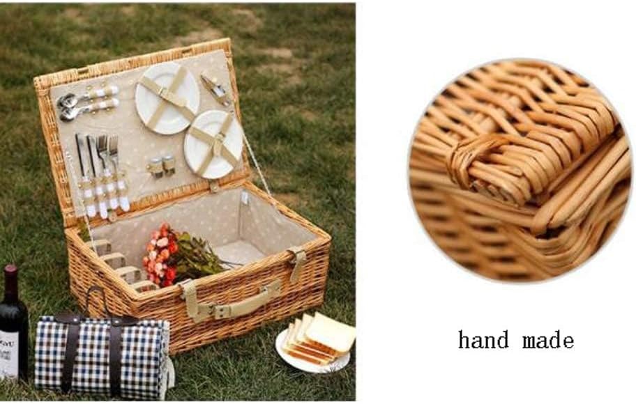 4 Person Picnic Hamper Set,Willow Picnic Basket Accessories Plates and Utensils,Perfect for Picnicking Camping Or Any Other Outdoor(Color:B)